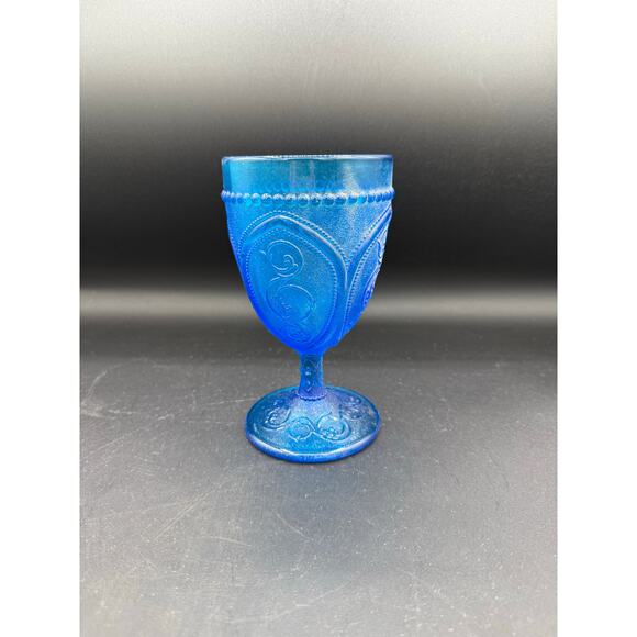 Vintage Blue Ornate Depression Glass Goblet - Picture 7 of 8